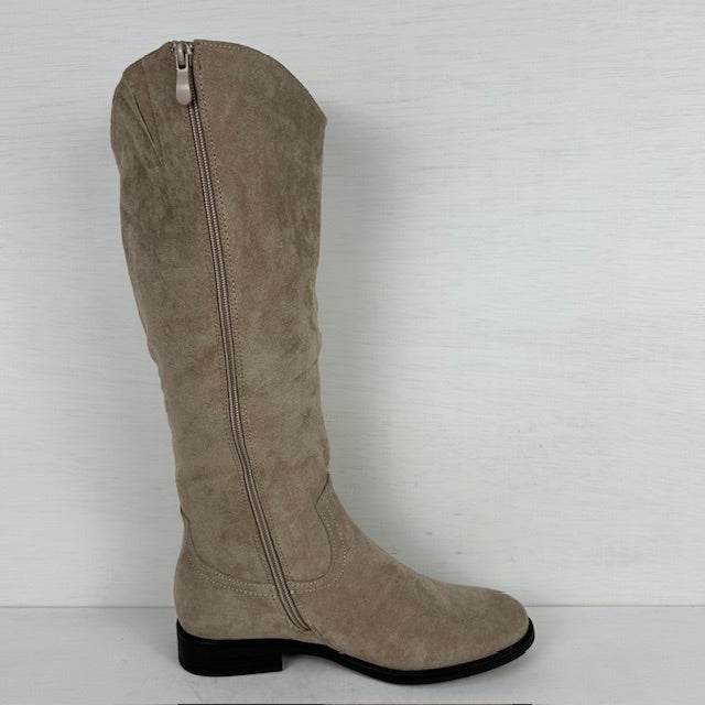 Suèdine laarzen met lage hak taupe