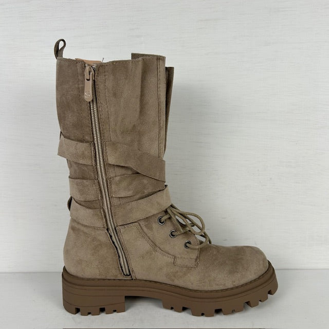 Stoere suèdine laarzen met gespjes taupe