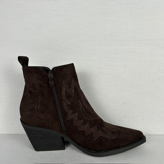 Suèdine cowboylaarsje met gaaf design bruin