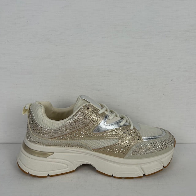 Trendy sneakers met shiny afwerking beige goud