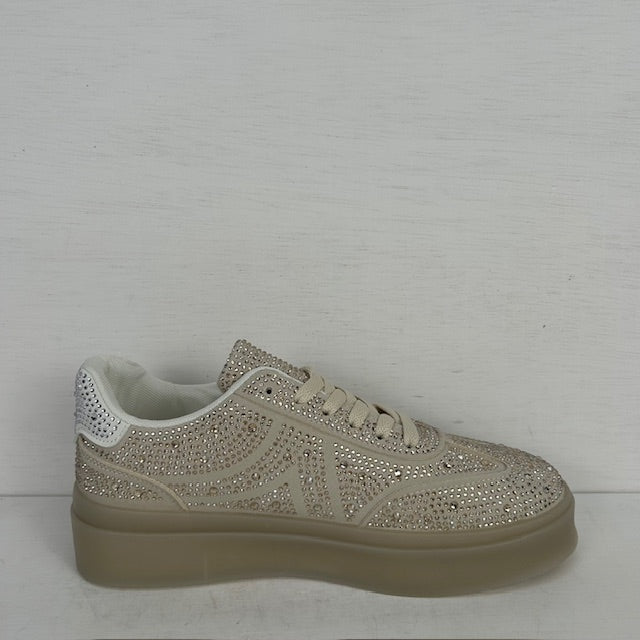 Retro sneakers met shiny afwerking beige
