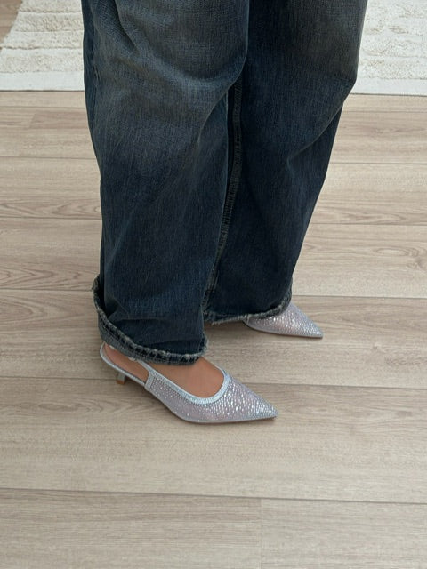 Shiny slingbacks met glitters zilver