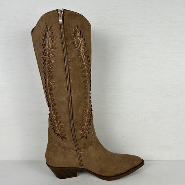 Gave suèdine cowboylaarzen met leuk design khaki