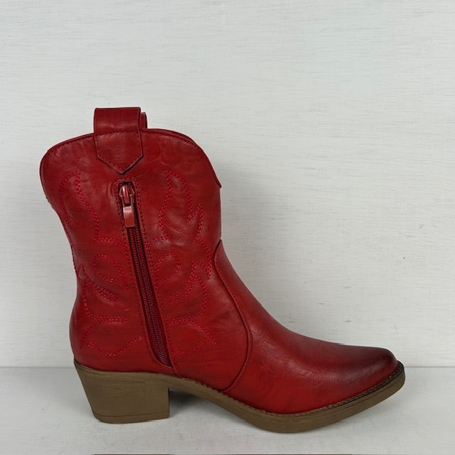 Leatherlook cowboylaarsje rood