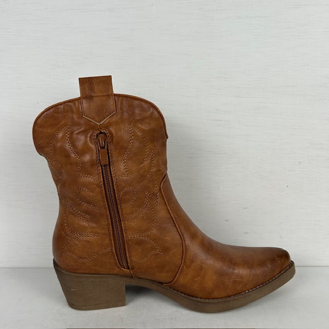 Leatherlook cowboylaarsje camel