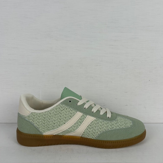 Retro sneakers met gevlochten motief groen