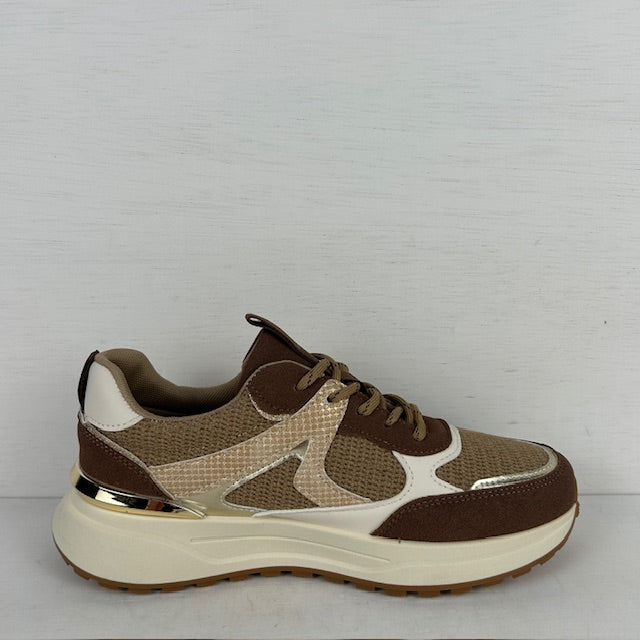 Casual sneakers met sportieve look bruin