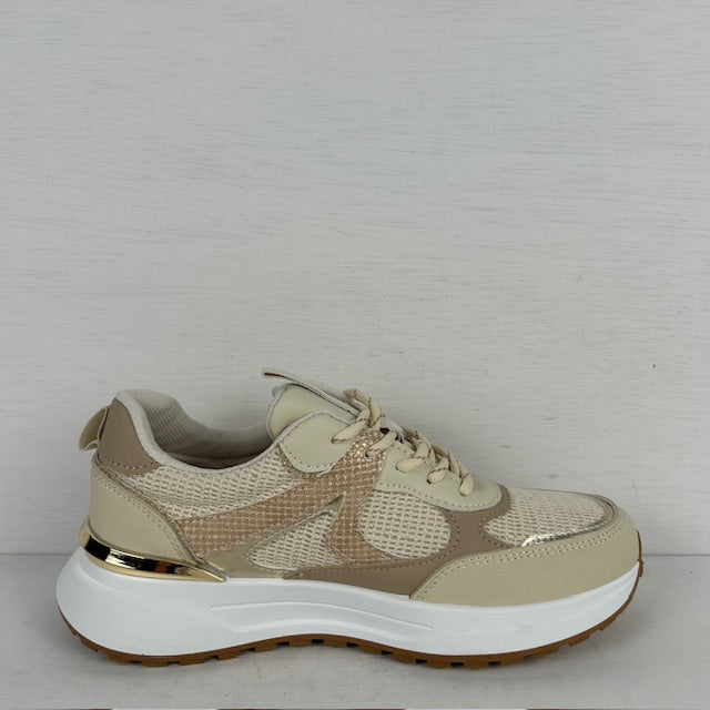 Casual sneakers met sportieve look beige