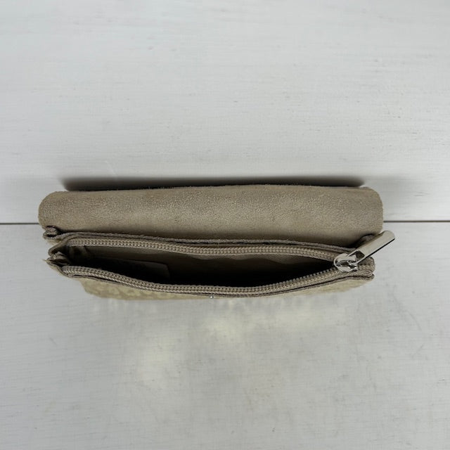 Real leather panter portemonnee beige goud