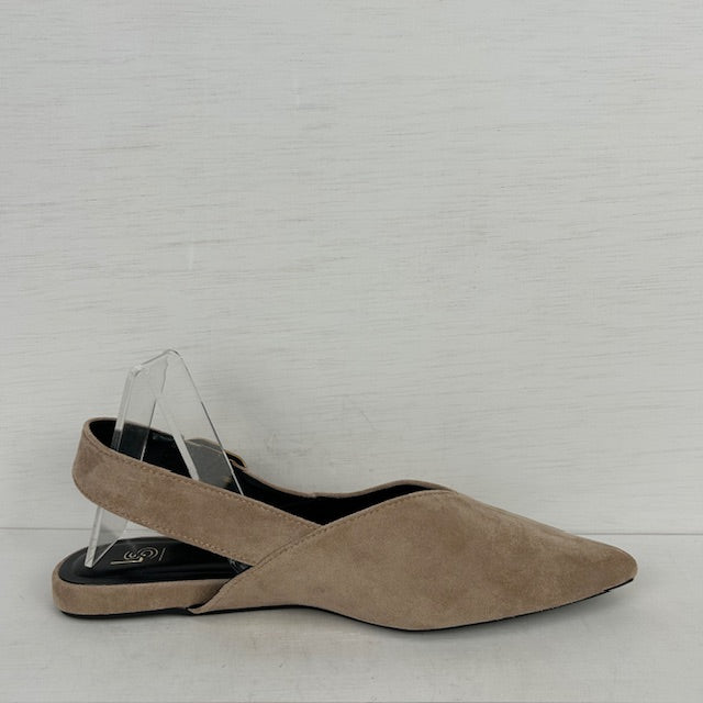 Suèdine slingbacks met platte zool taupe