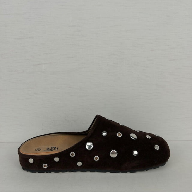 Instap slippers met studs bruin