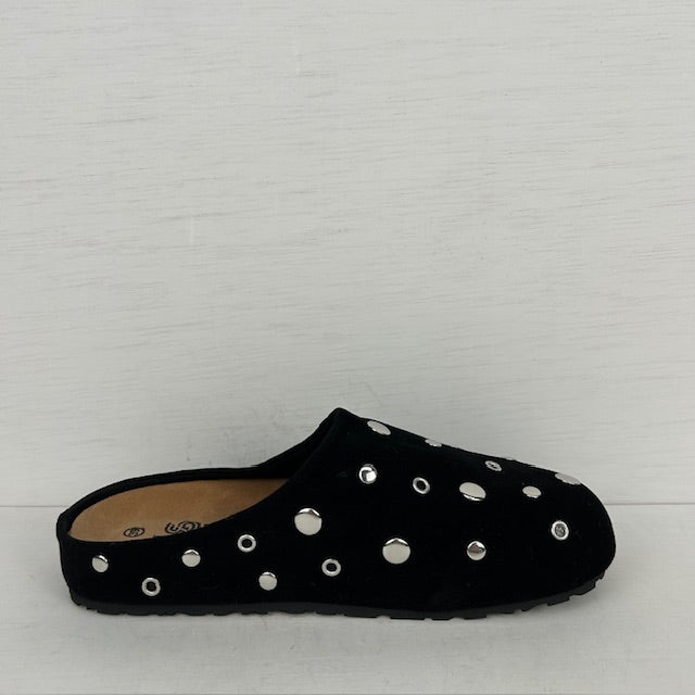 Instap slippers met studs zwart