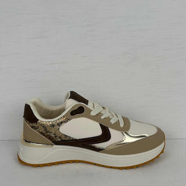 Casual sneakers met shiny details taupe