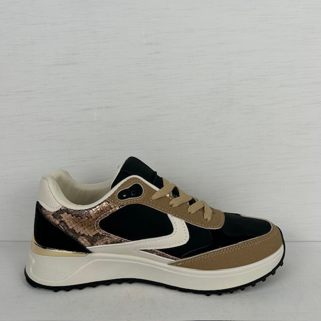 Casual sneakers met shiny details zwart