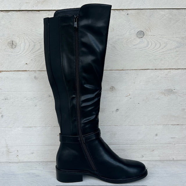 Hoge leatherlook laarzen met laag bandje zwart