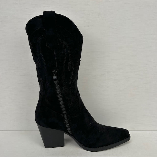 Suèdine cowboylaars met gaatjes motief zwart