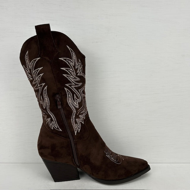 Leuke suèdine cowboylaarzen met gaaf design bruin