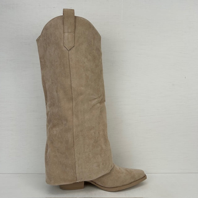 Suèdine cowboylaarzen met flap beige