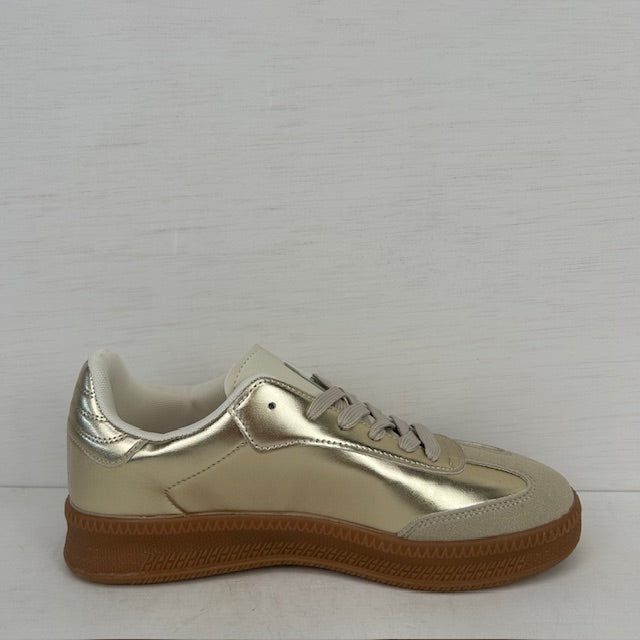 Retro sneakers met metallic look goud