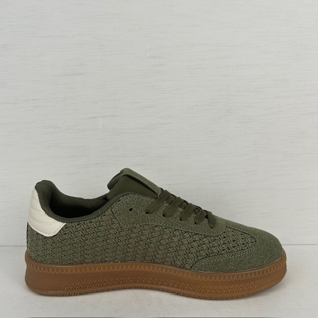 Trendy retro sneakers met gevlochten motief groen