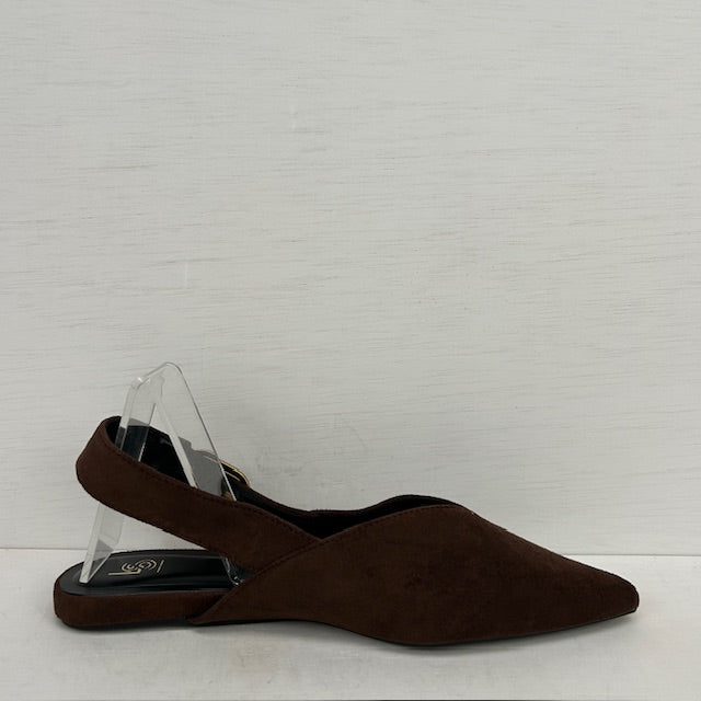 Suèdine slingbacks met platte zool bruin