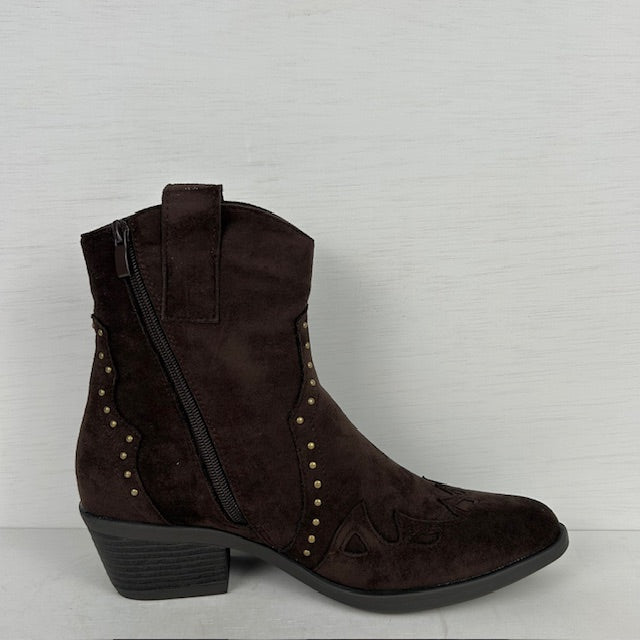 Suèdine cowboylaarsjes met studs bruin