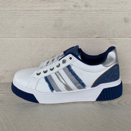 Sneakers wit blauw met zilvertinten