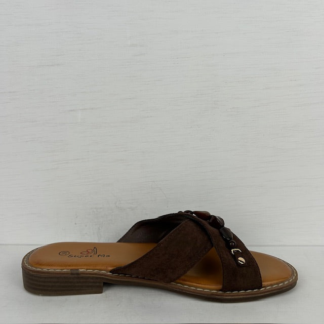 Geweldige slippers met steentjes bruin