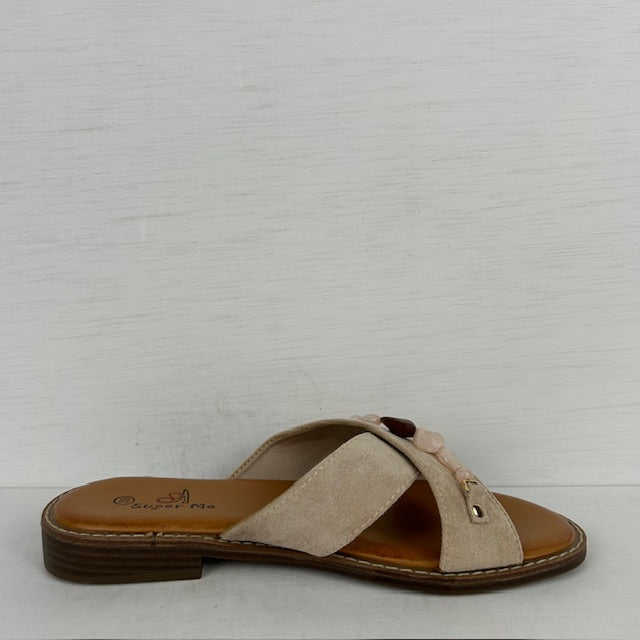 Geweldige slippers met steentjes khaki