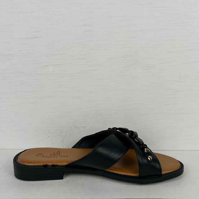 Geweldige slippers met steentjes zwart