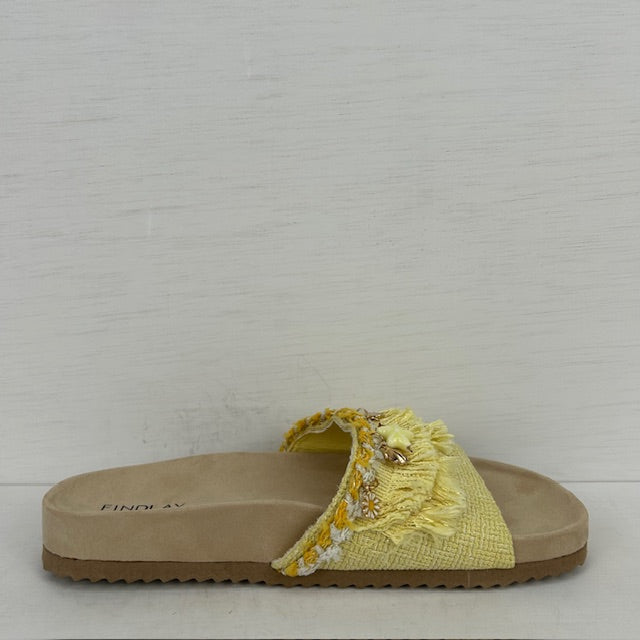Zomerse slippers met franjes geel