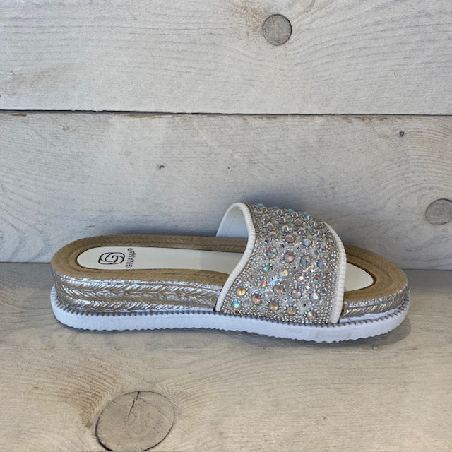 Zomerse slippers met strass-steentjes wit