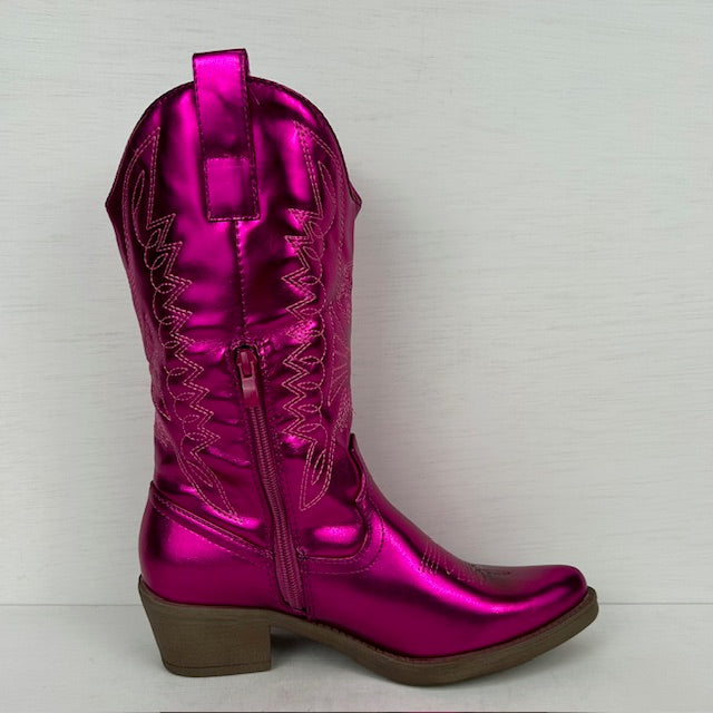 Gave leatherlook cowboylaarzen metallic fuchsia