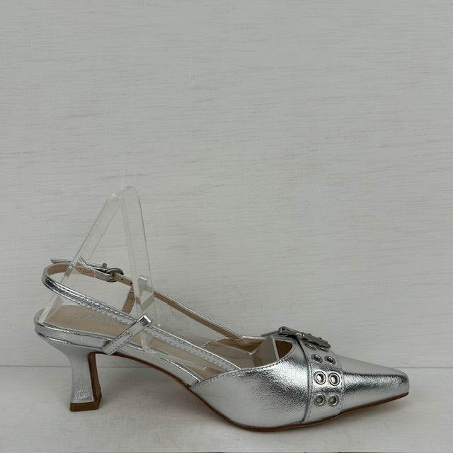 Stoere slingbacks met hakje zilver