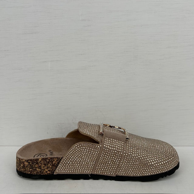 Instap slippers met glitters khaki