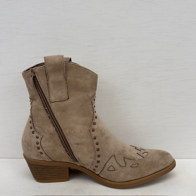 Suèdine cowboylaarsjes met studs khaki