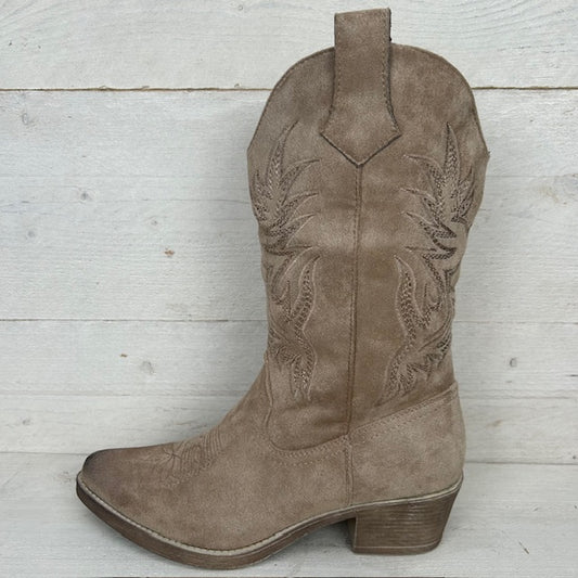 Suèdine cowboylaars met stiksel khaki