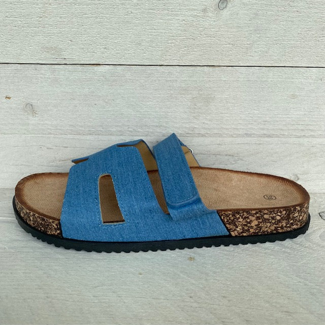 Verstelbare slippers met klittenband denim