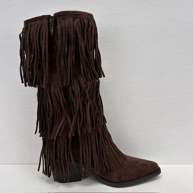 Trendy suèdine cowboylaarzen met franjes bruin