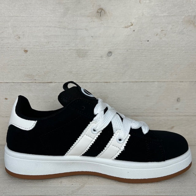 Trendy retro sneaker met witte zool zwart