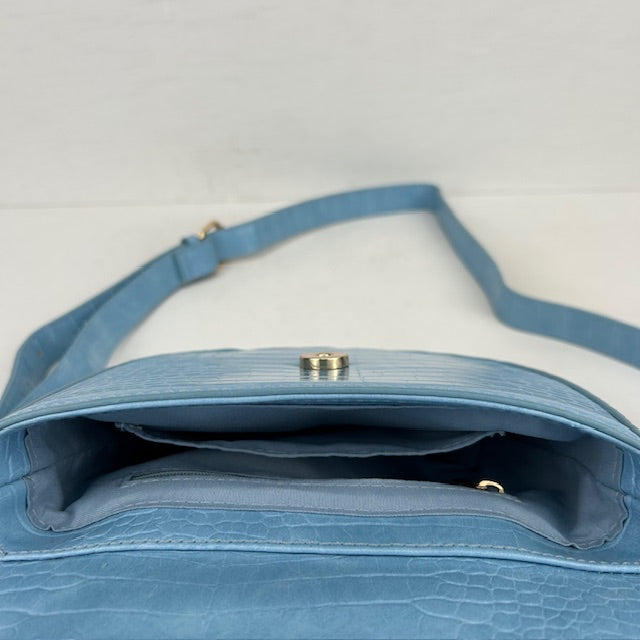 Schoudertasje met crocoprint blauw