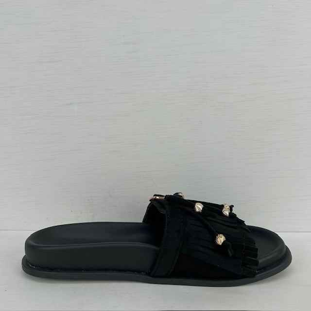 Geweldige slippers met franjes zwart