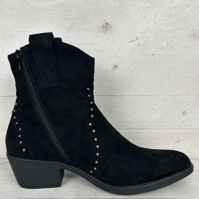 Suèdine cowboylaarsje met studs zwart