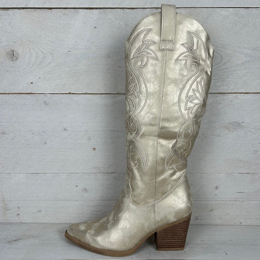 Hoge leatherlook cowboylaars met gaaf design goud