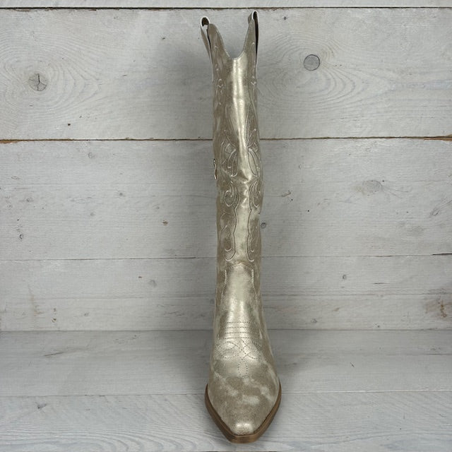 Hoge leatherlook cowboylaars met gaaf design goud