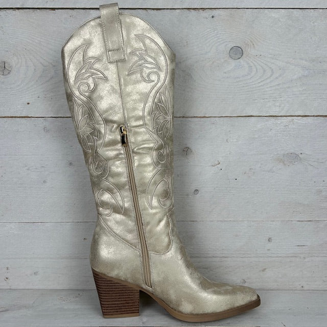 Hoge leatherlook cowboylaars met gaaf design goud