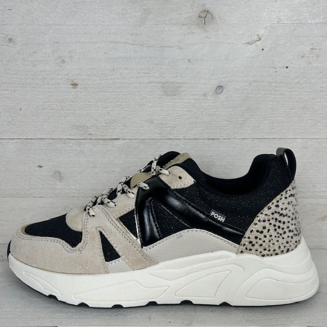 POSH by Poelman sneakers zwart met beige combinatie