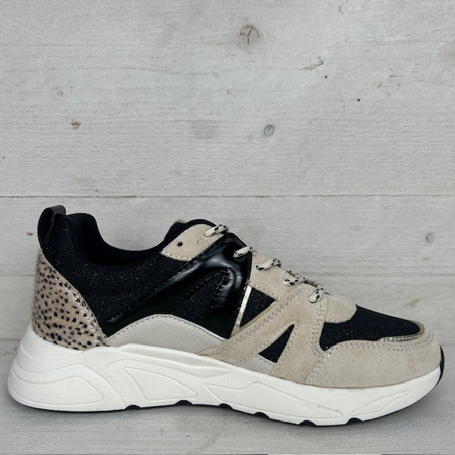 POSH by Poelman sneakers zwart met beige combinatie