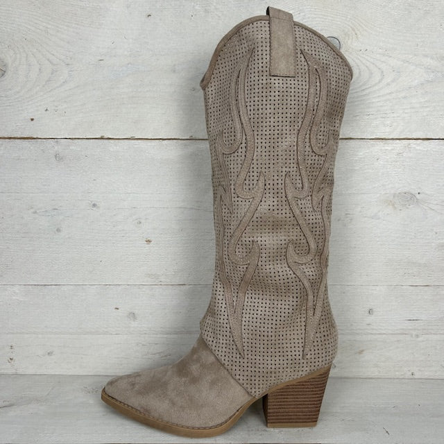 Hoge suèdine cowboylaars met gaatjes design khaki