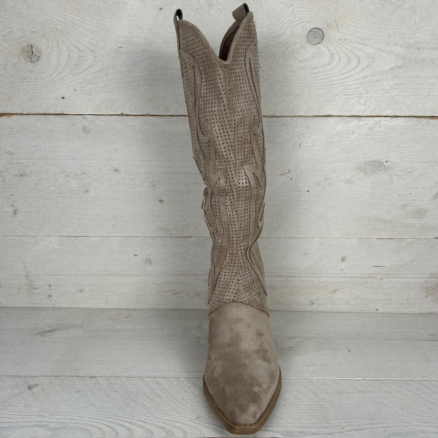 Hoge suèdine cowboylaars met gaatjes design khaki